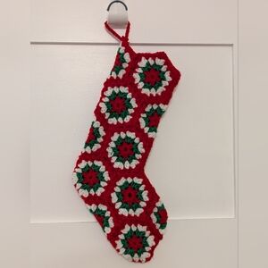 Vintage Handmade Crochet Christmas Stocking Red, White & Green